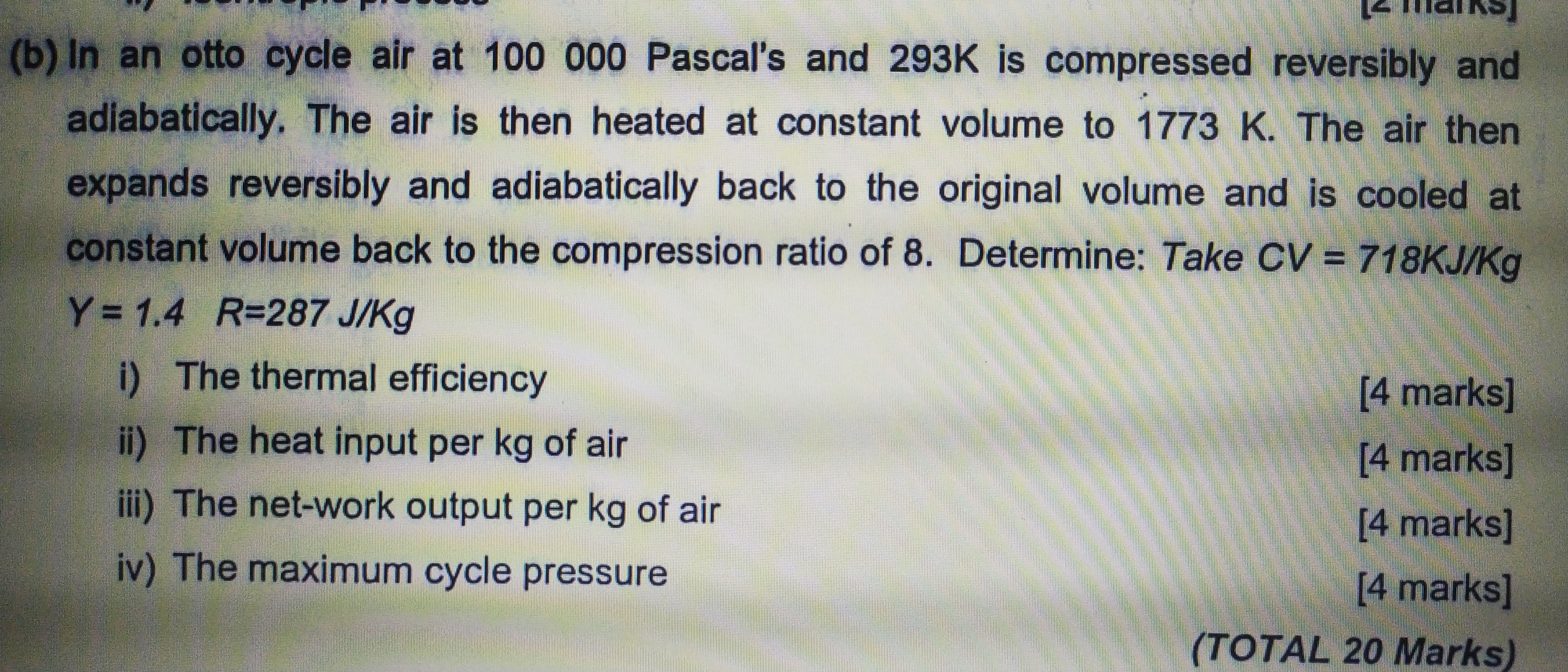( b ) In an otto cycle air at 1 0 0 0 0 0
