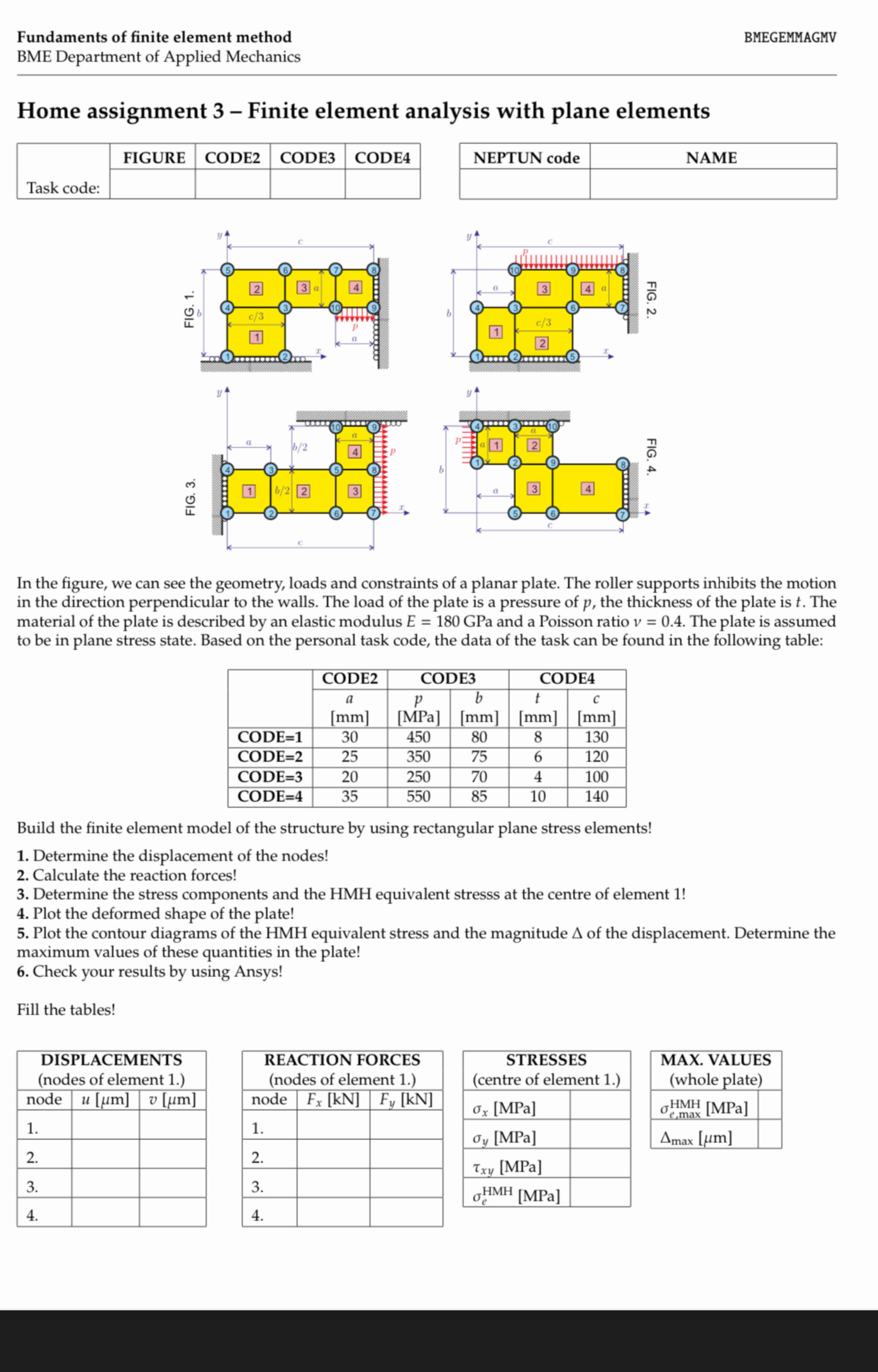 Home assignment 3 - Finite element analysis with