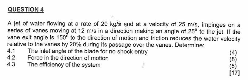 QUESTION 4 A jet of water flowing at a rate of 2