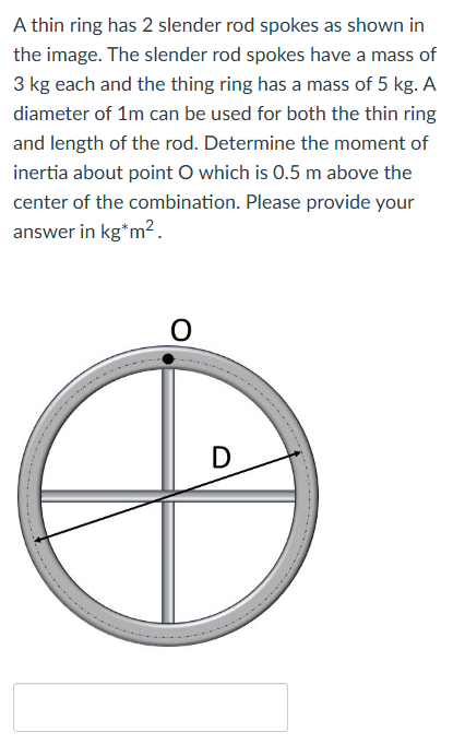 A thin ring has 2 slender rod spokes as shown in