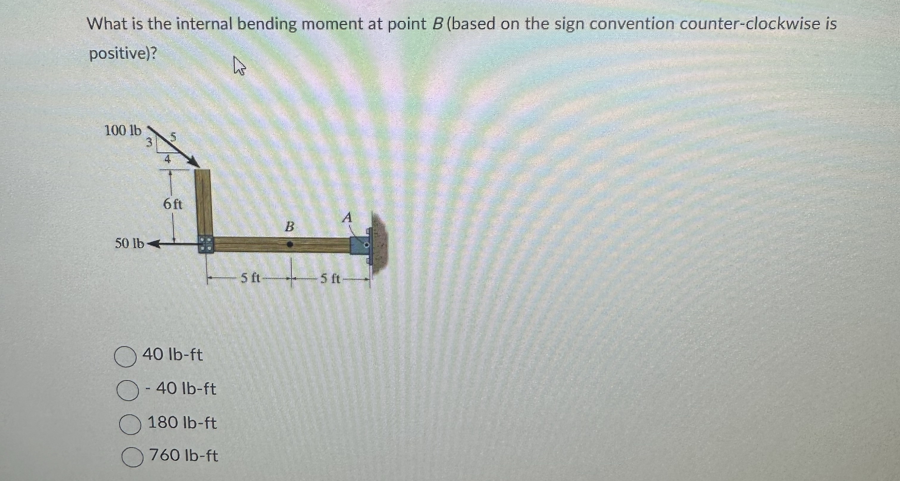What is the internal bending moment at point B (