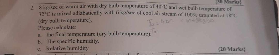 8 k g s e c of warm air with dry bulb temperature
