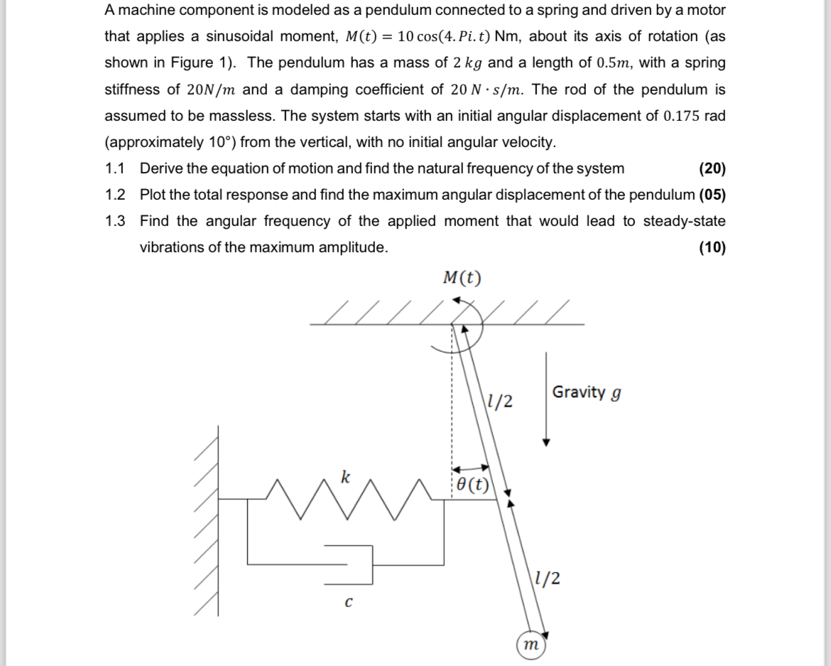 A machine component is modeled as a pendulum