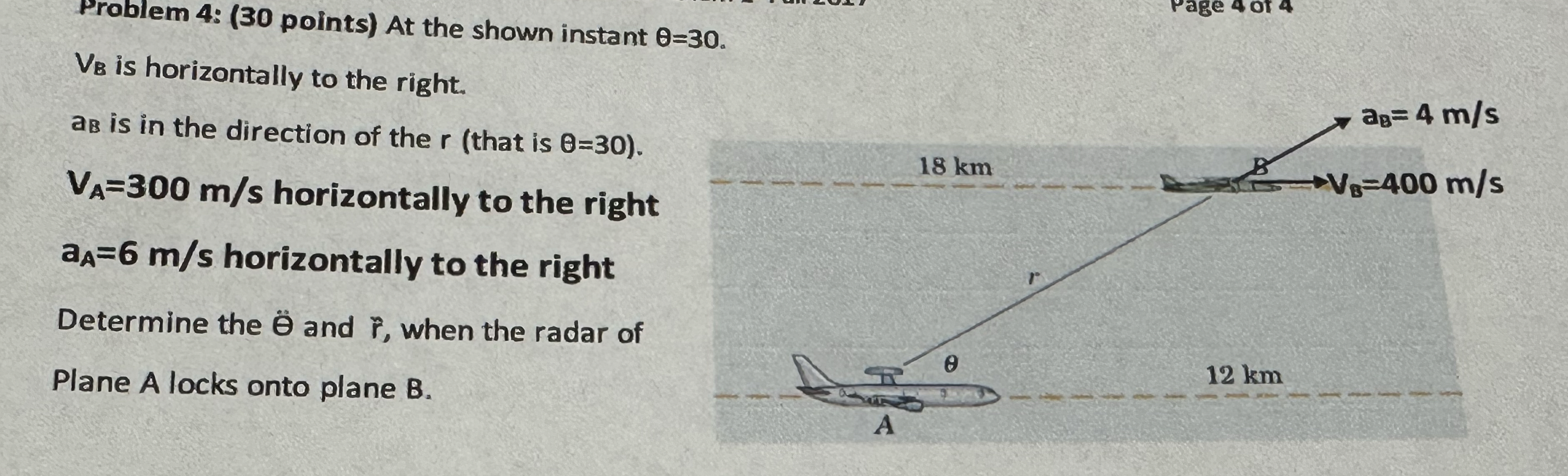 Problem 4 : ( 3 0 points ) At the shown instant =