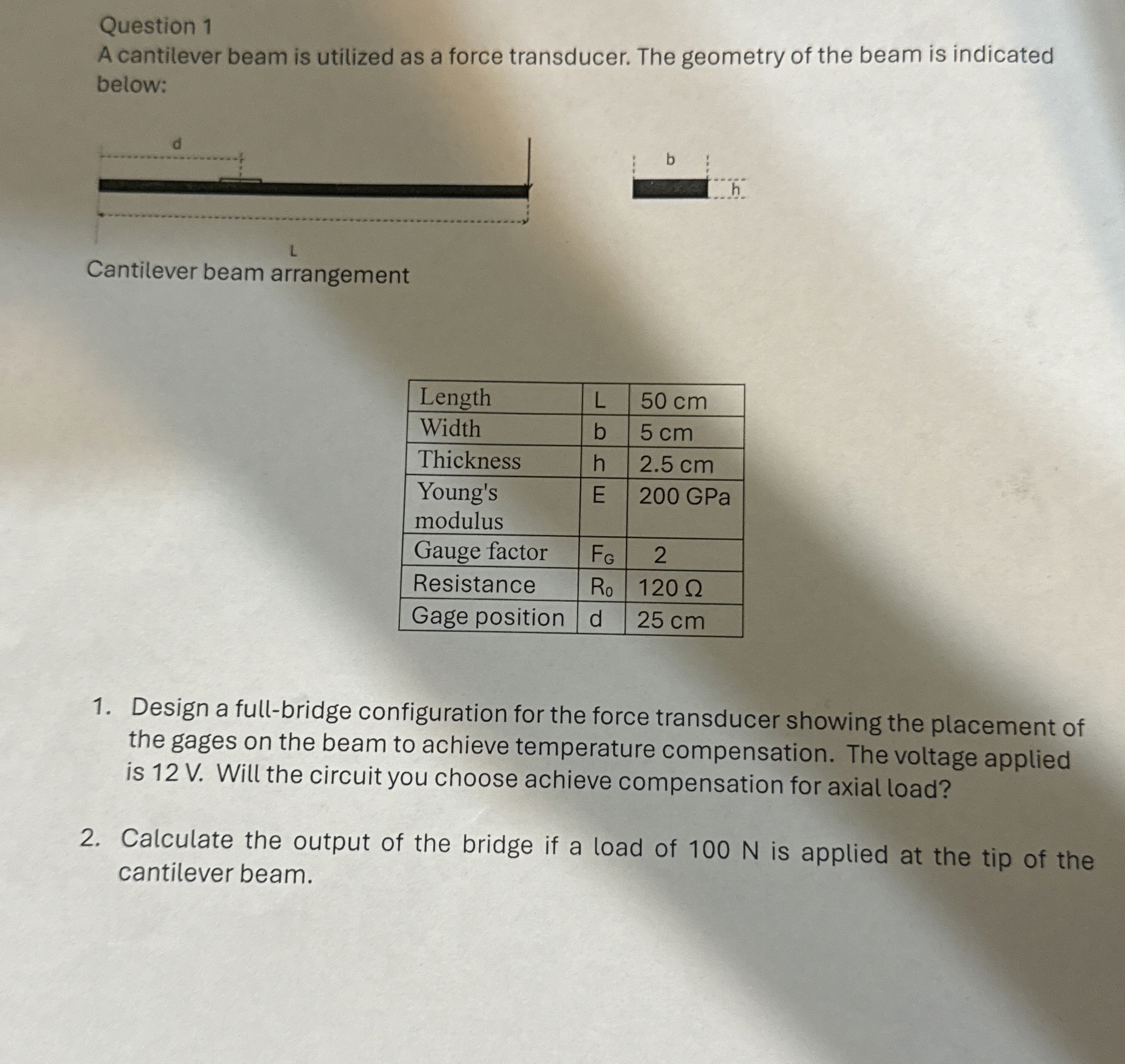 Cantilever beam arrangement Design a full -