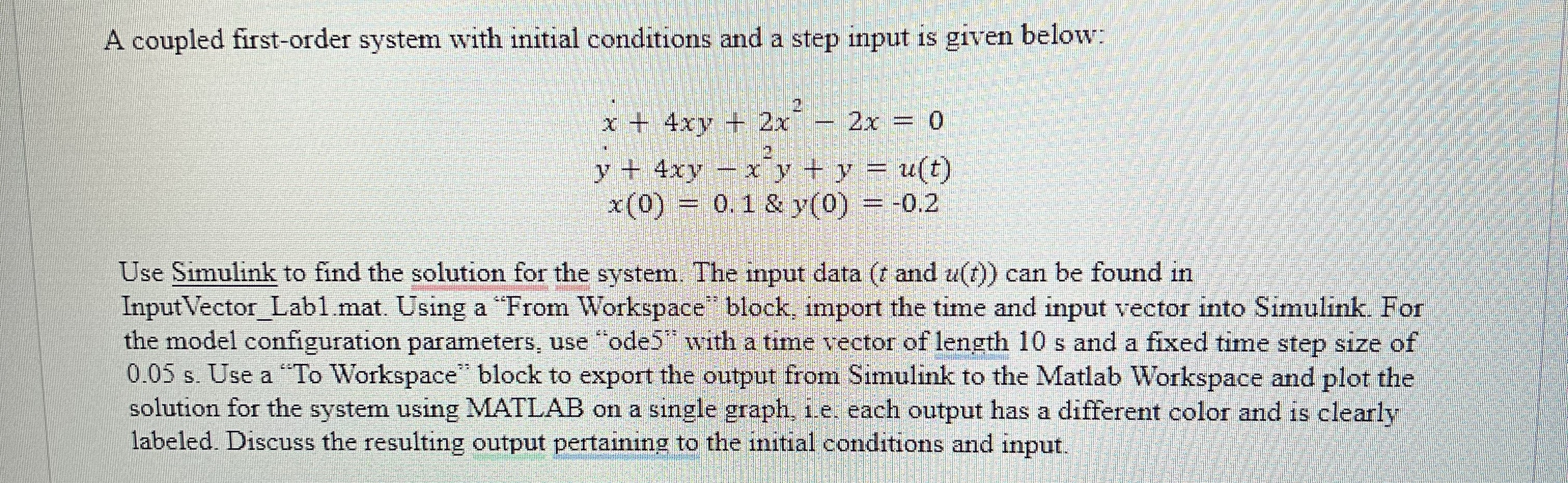 A coupled first - order system with initial