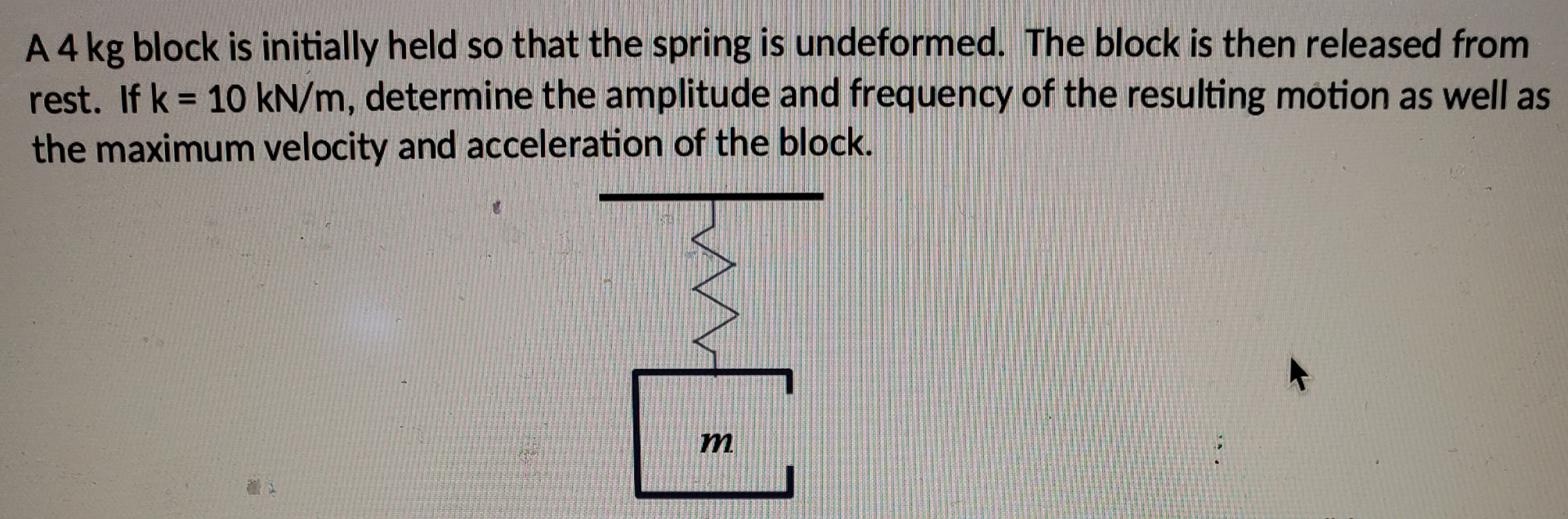 A 4 kg block is initially held so that the spring