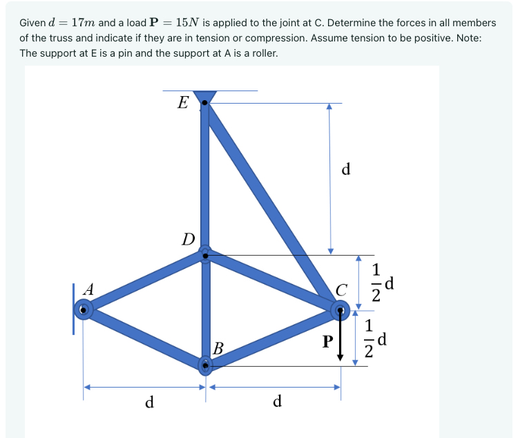 Given d = 1 7 m and a load P = 1 5 N is applied