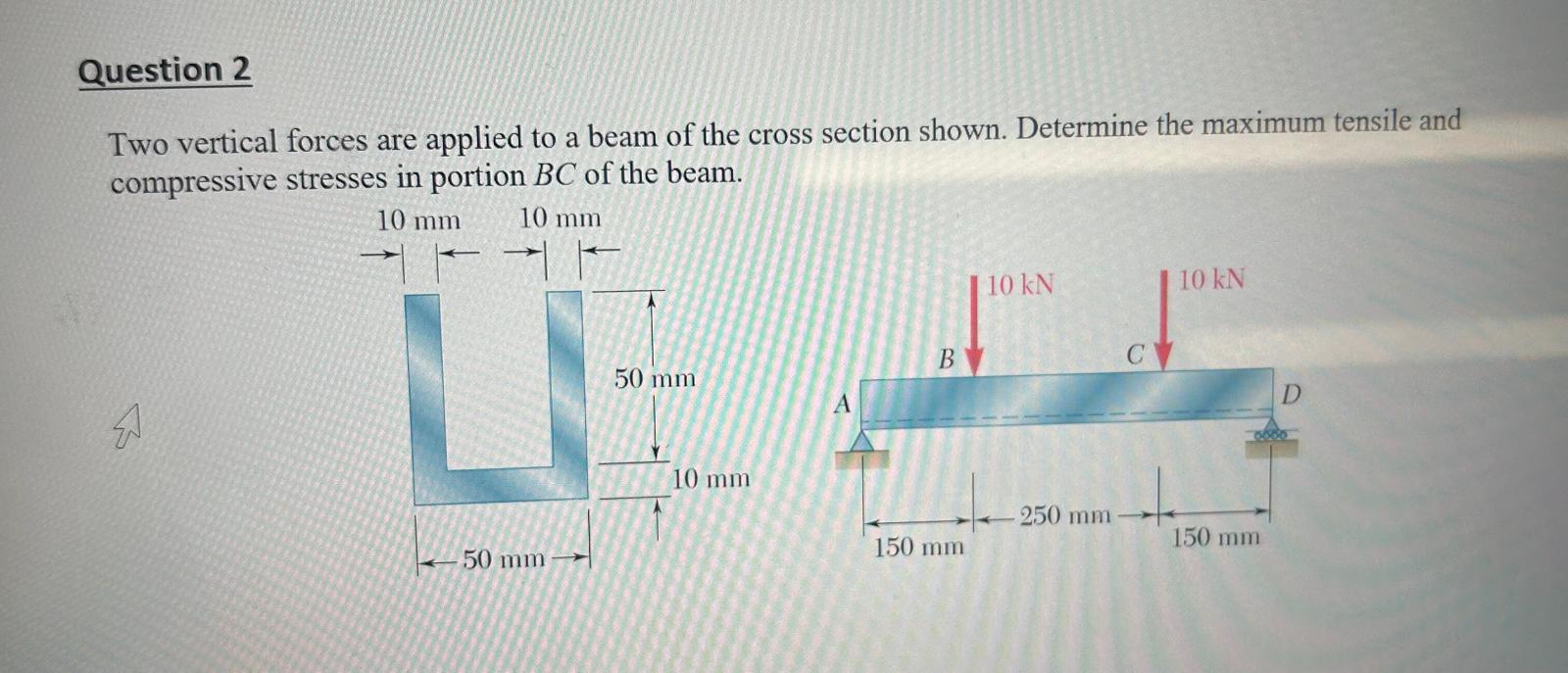 Question 2 Two vertical forces are applied to a