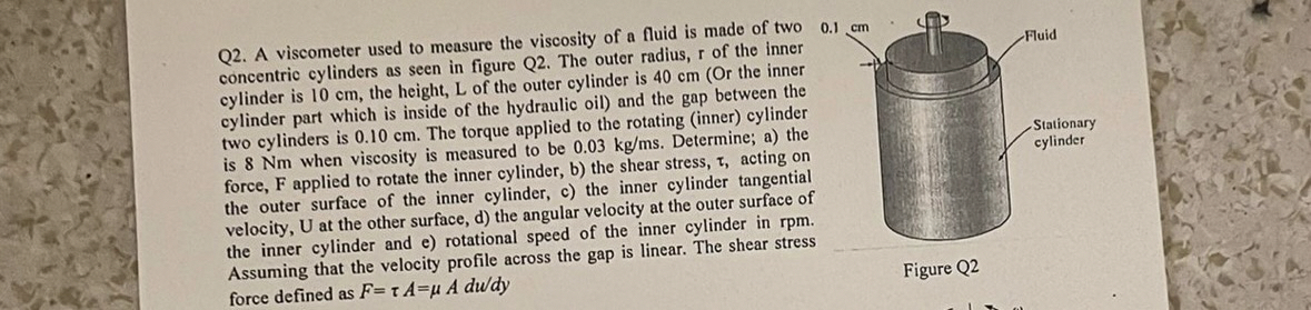 Q 2 . A viscometer used to measure the viscosity