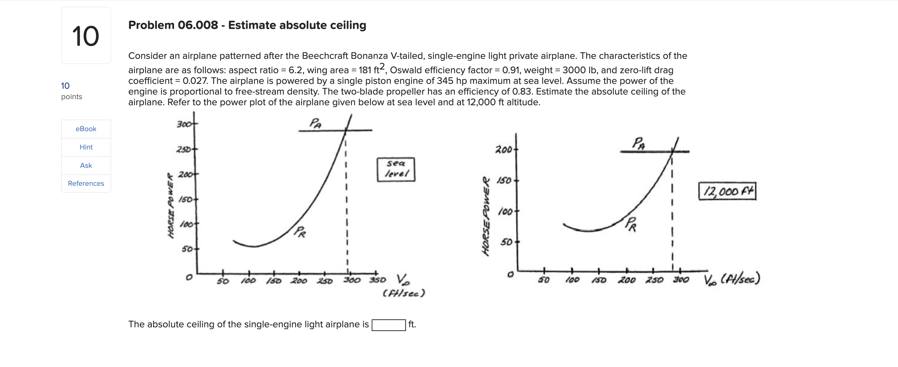 Problem 0 6 . 0 0 8 - Estimate absolute ceiling