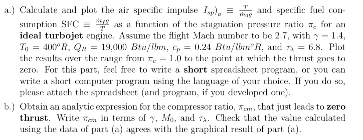 a . ) Calculate and plot the air specific impulse