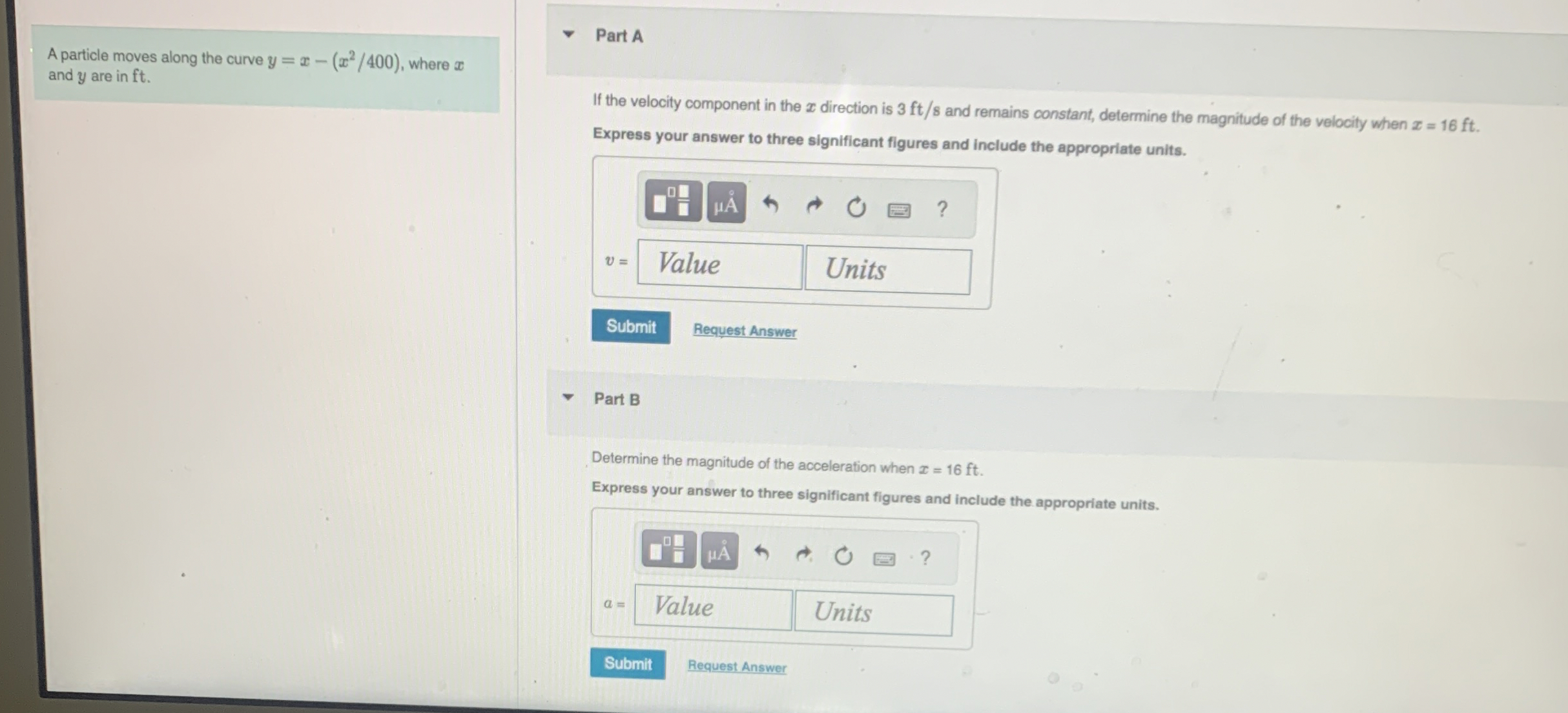 A particle moves along the curve y = x - ( x 2 4