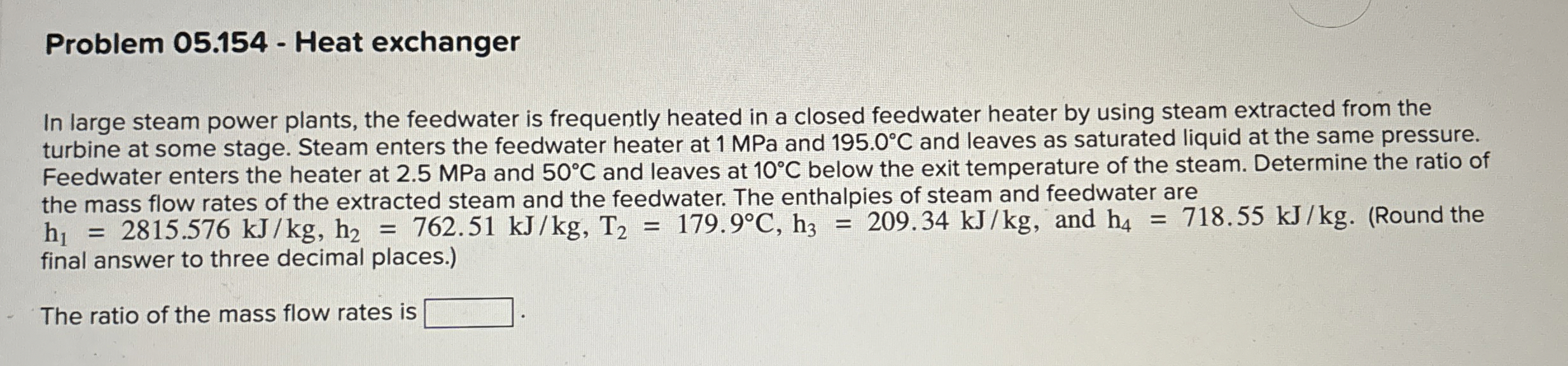 Problem 0 5 . 1 5 4 - Heat exchanger In large