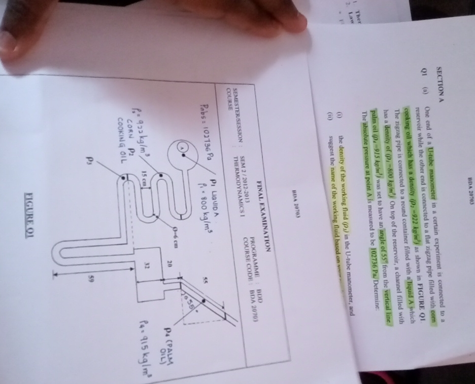 BDA 2 0 7 0 3 SECTION A Q 1 ( a ) One end of a U