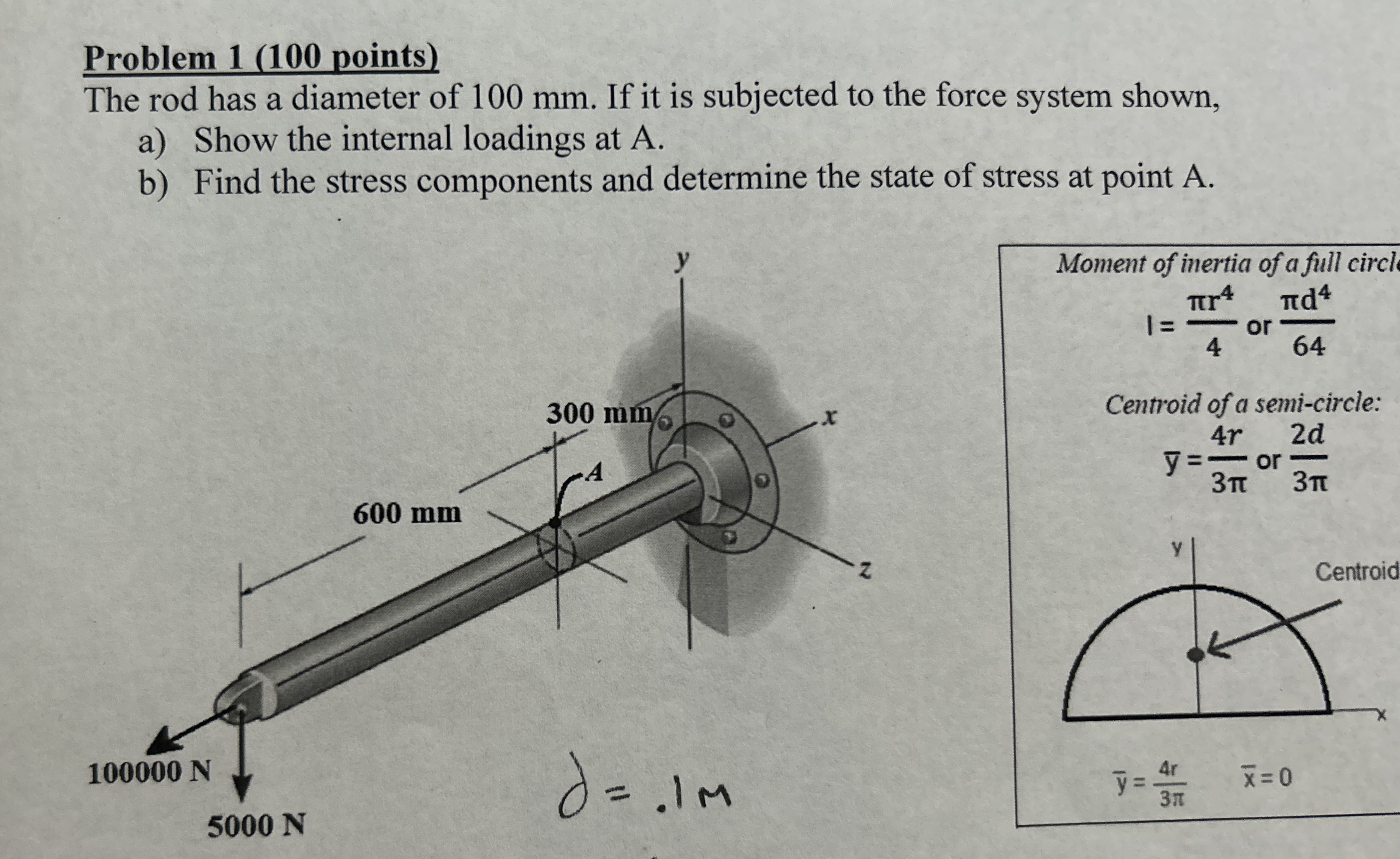 Problem 1 ( 1 0 0 points ) The rod has a diameter