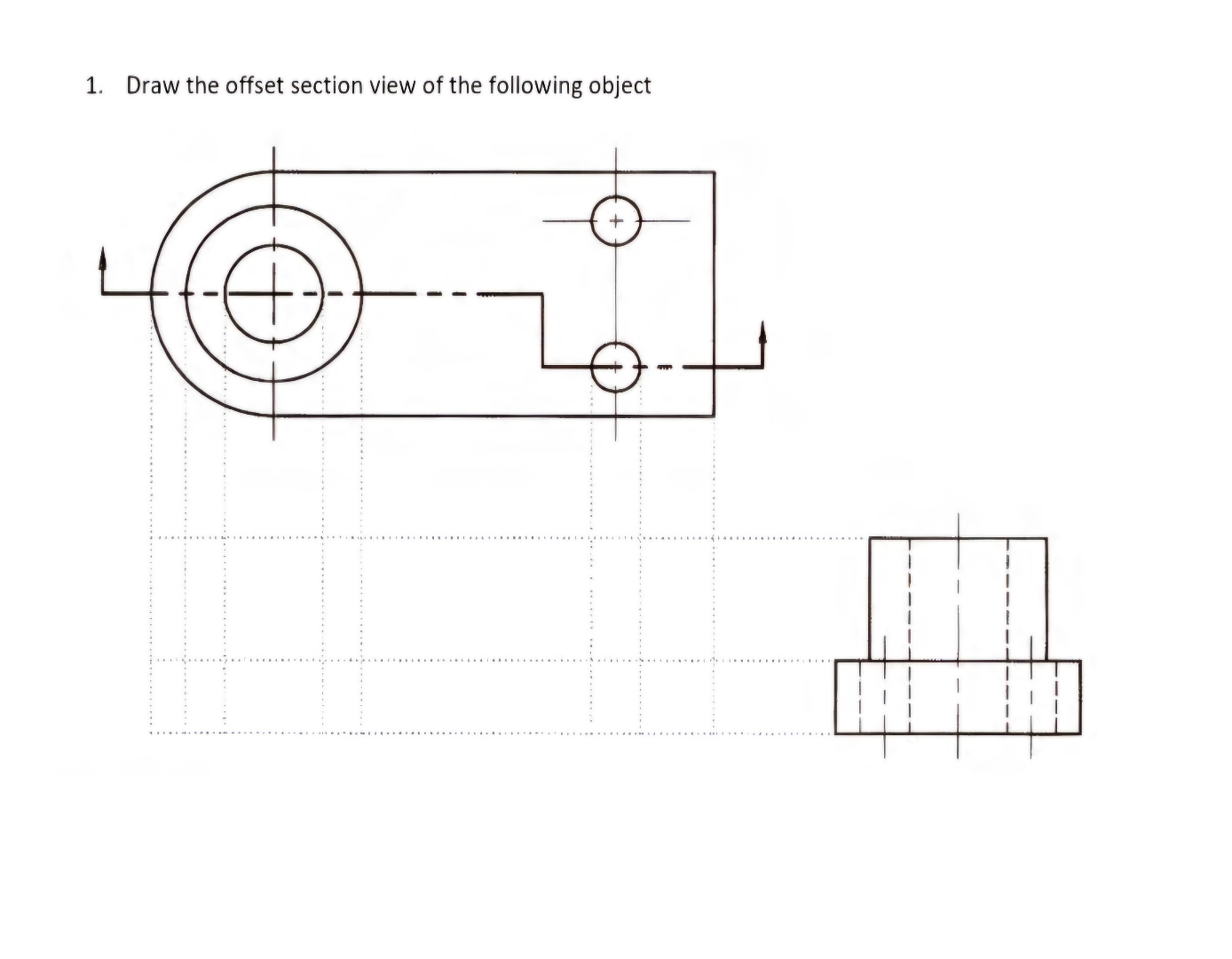Draw the offset section view of the following