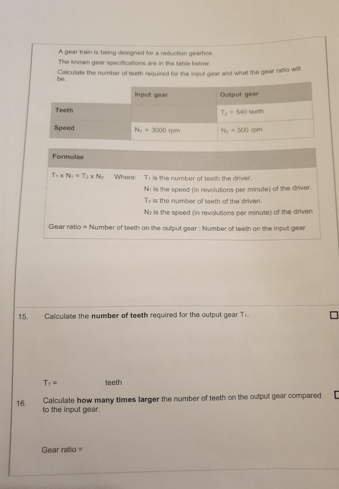 A gear train is being designed for a reduction