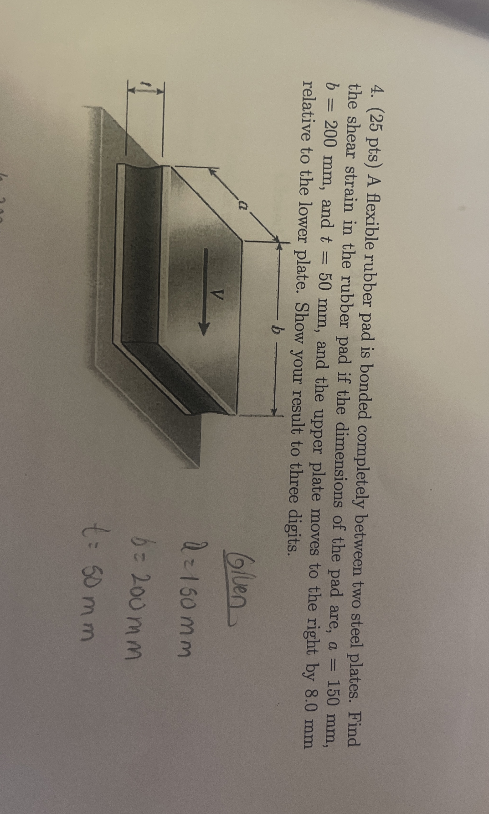 ( 2 5 pts ) A flexible rubber pad is bonded