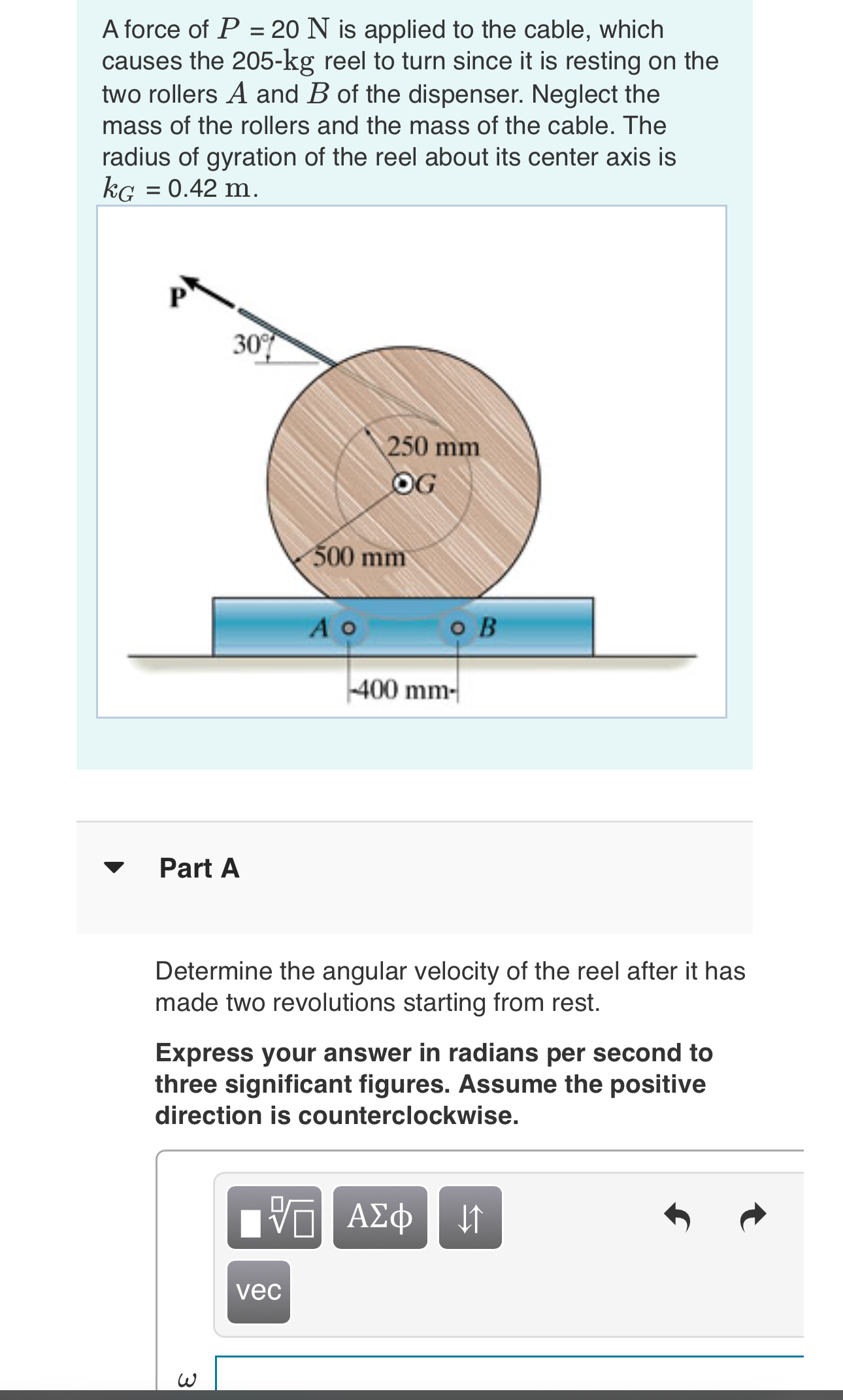 A force of P = 2 0 N is applied to the cable,