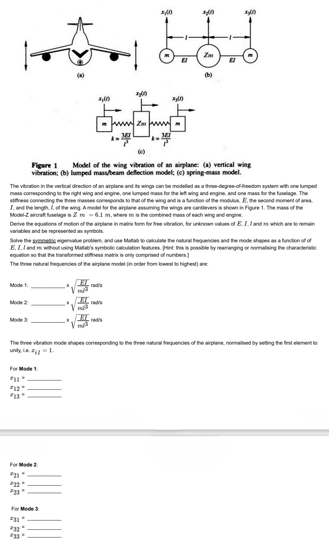 rigure 1 Model or the wing vioration or an