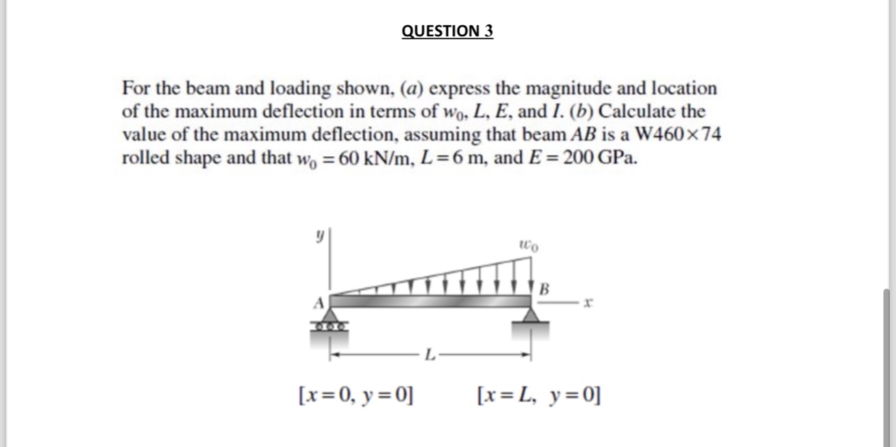QUESTION 3 For the beam and loading shown, ( a )