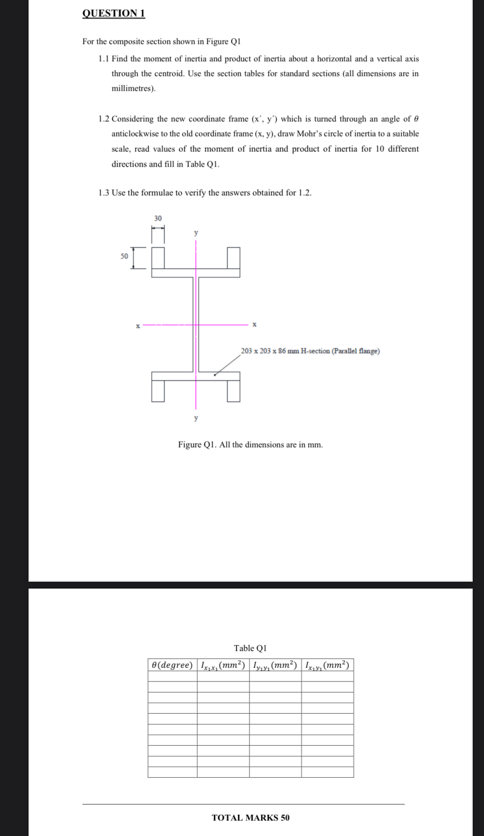 QUESTION 1 For the composite section shown in