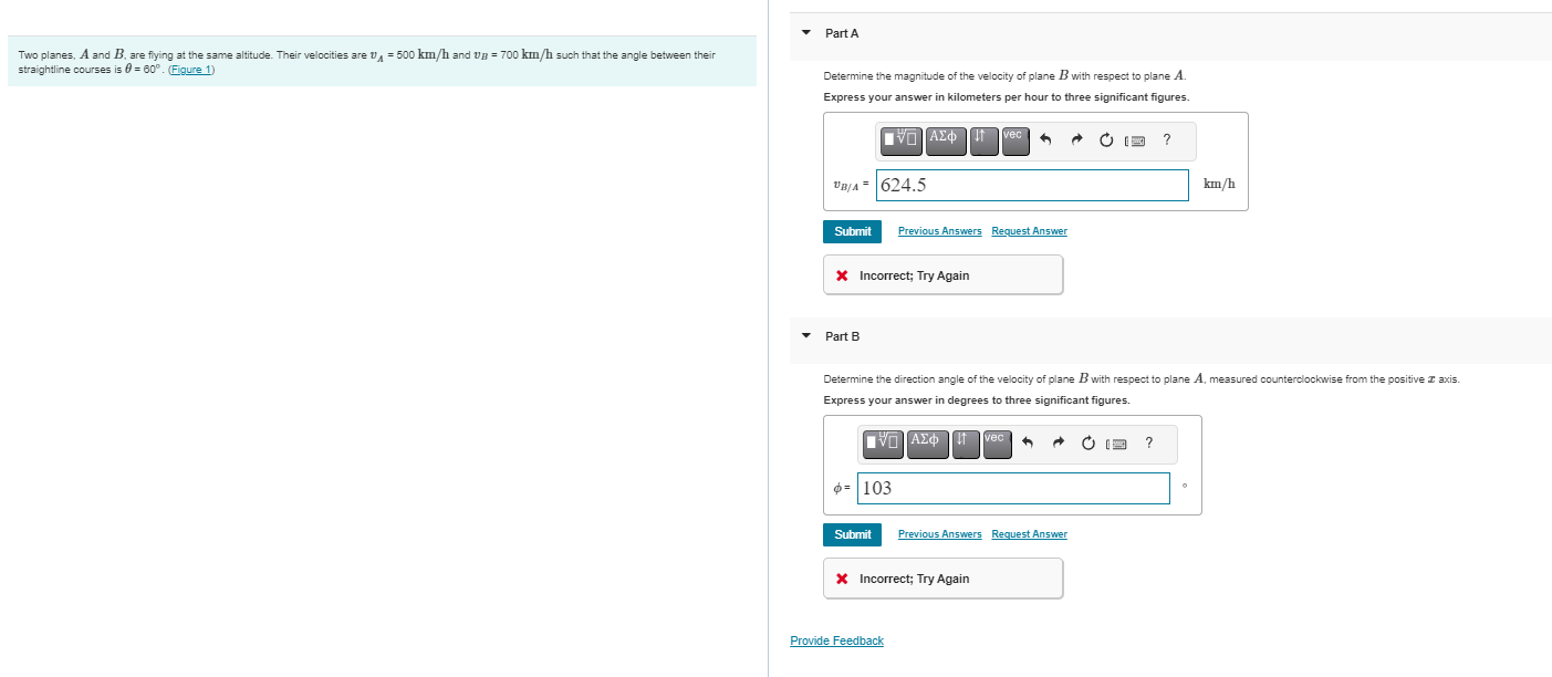 Two planes, A and B , are flying at the same