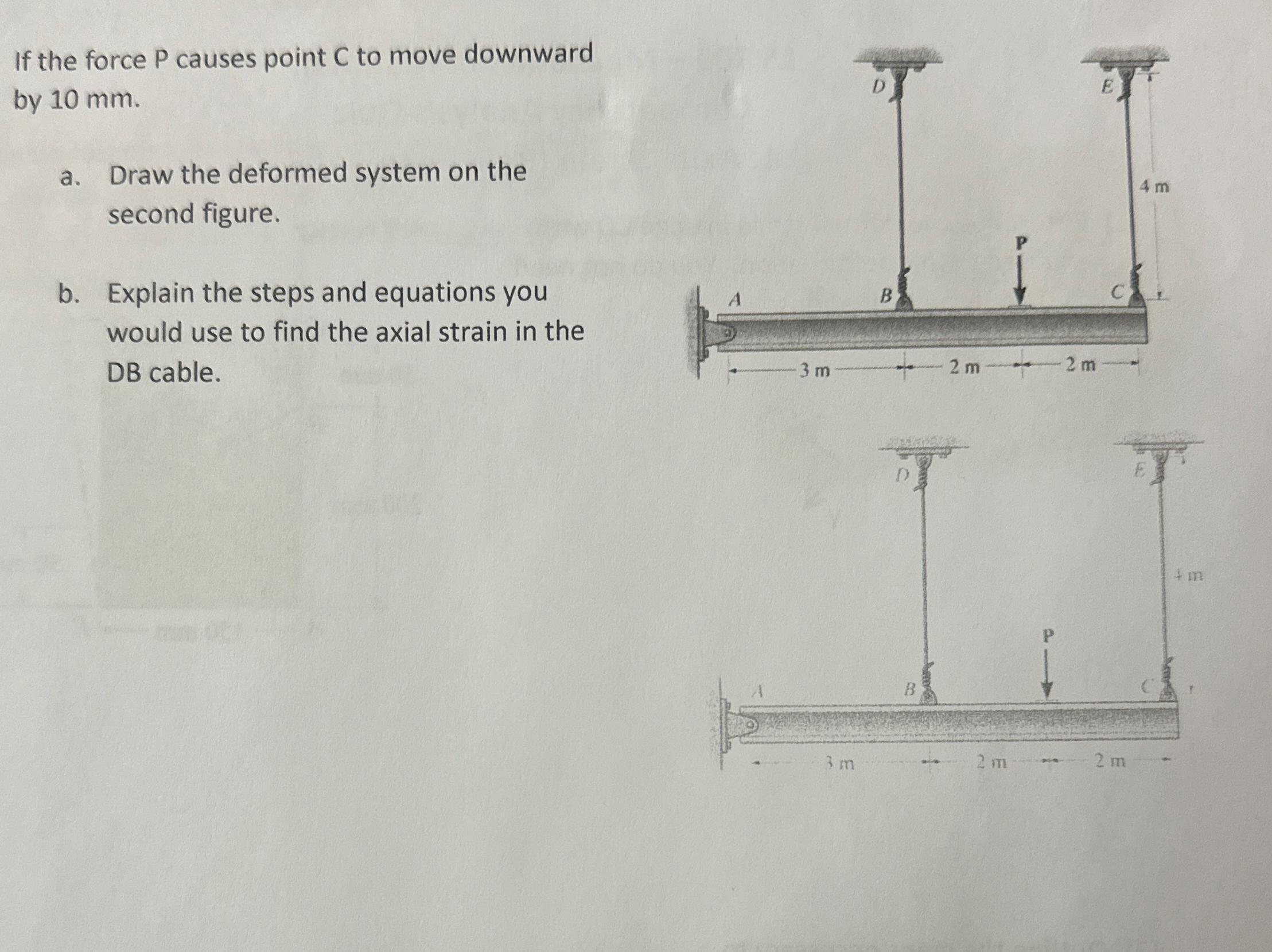 If the force P causes point C to move downward by