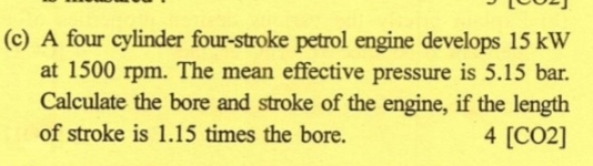 ( c ) A four cylinder four - stroke petrol engine