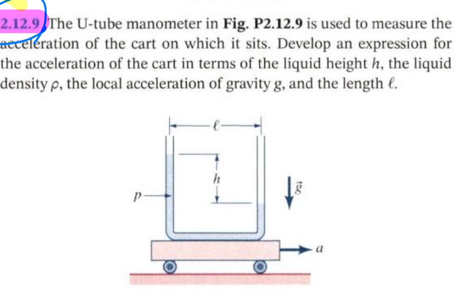 2 . 1 2 . 9 The U - tube manometer in Fig. P 2 .