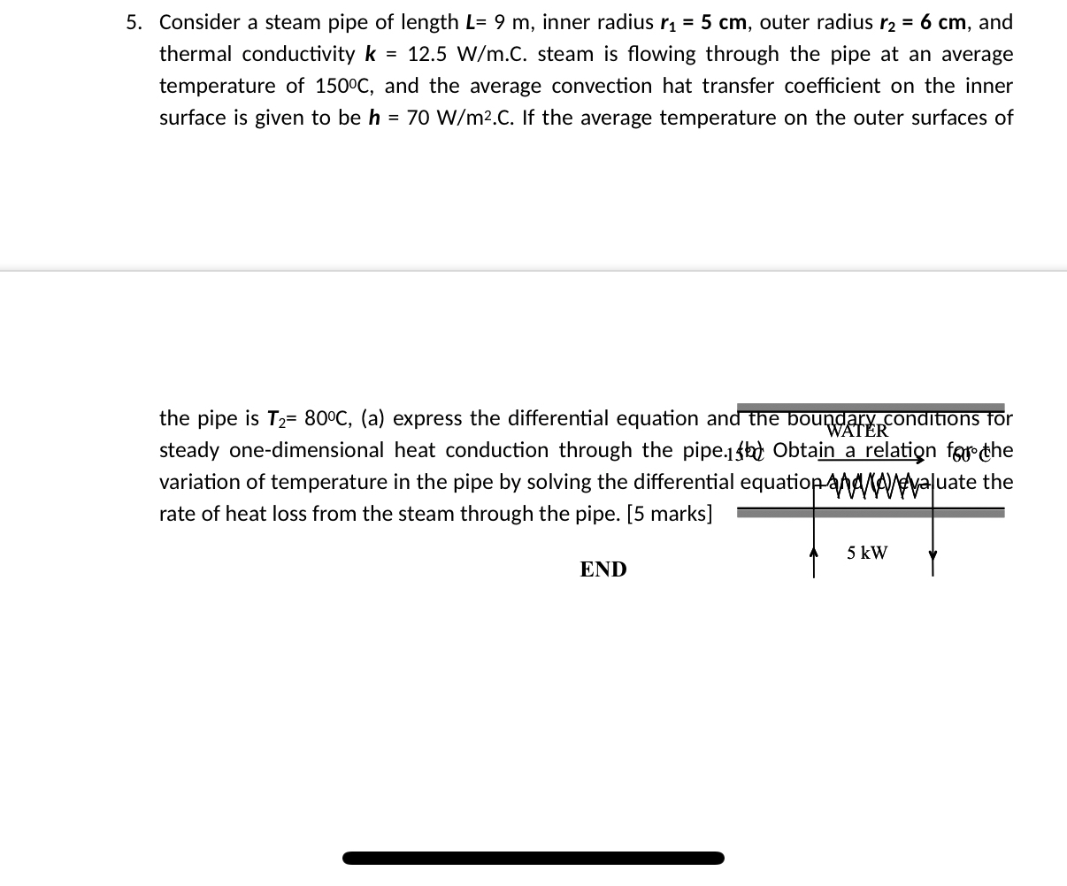 Consider a steam pipe of length L = 9 m , inner