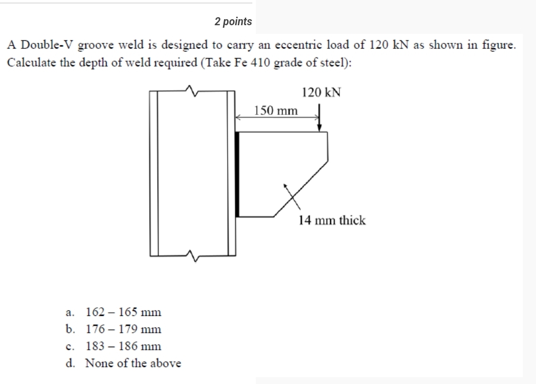 A Double - V groove weld is designed to carry an