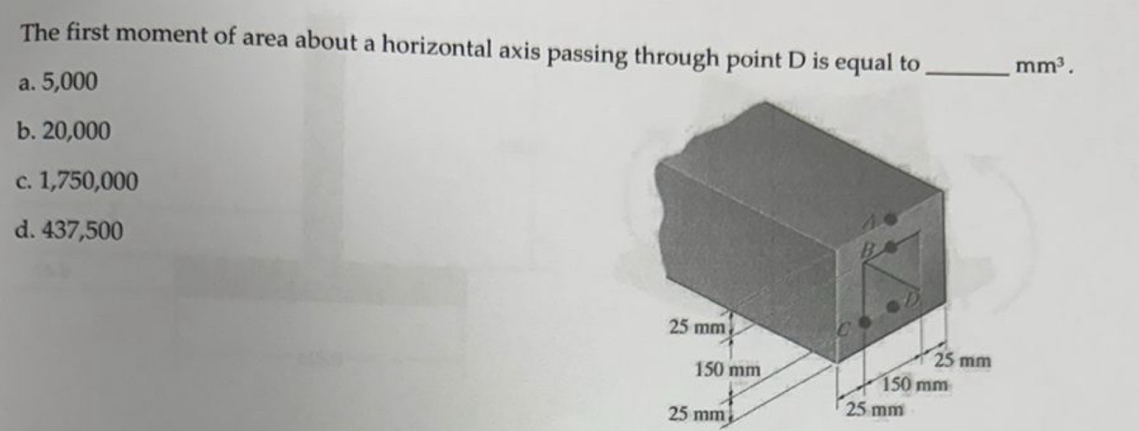The first moment of area about a horizontal axis