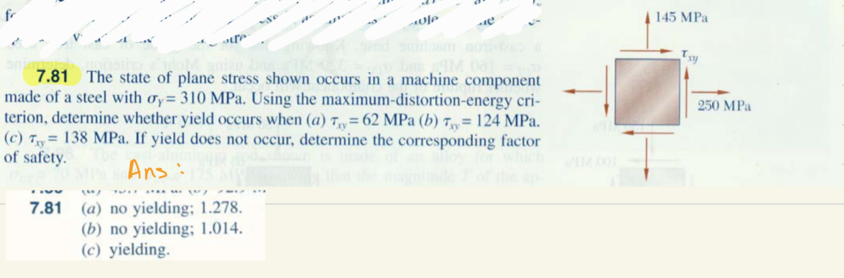 7 . 8 1 The state of plane stress shown occurs in