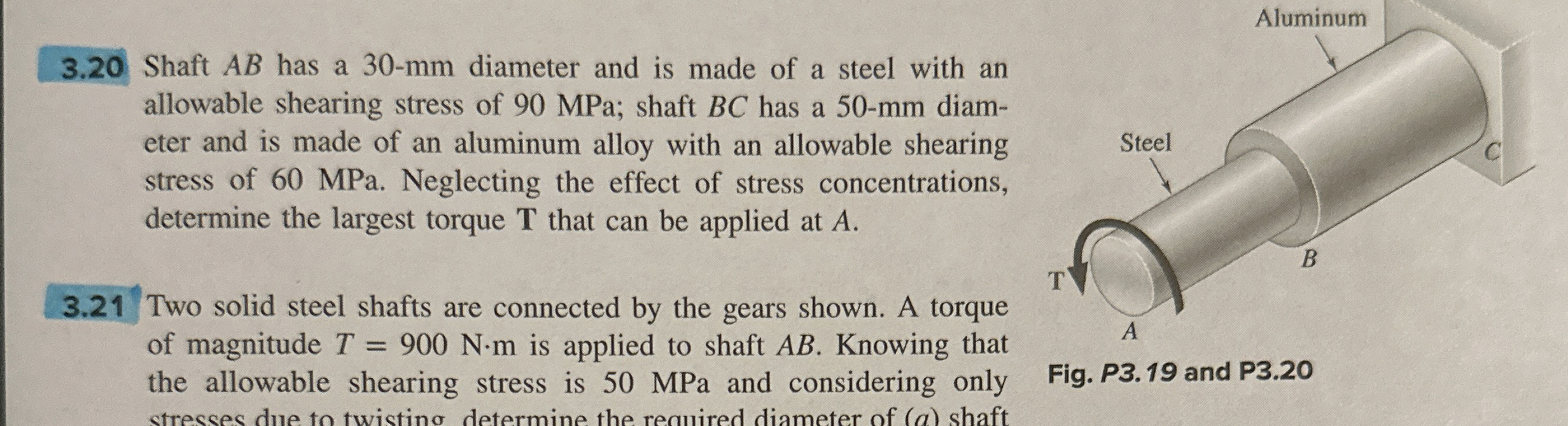 3 . 2 0 Shaft A B has a 3 0 - m m diameter and is