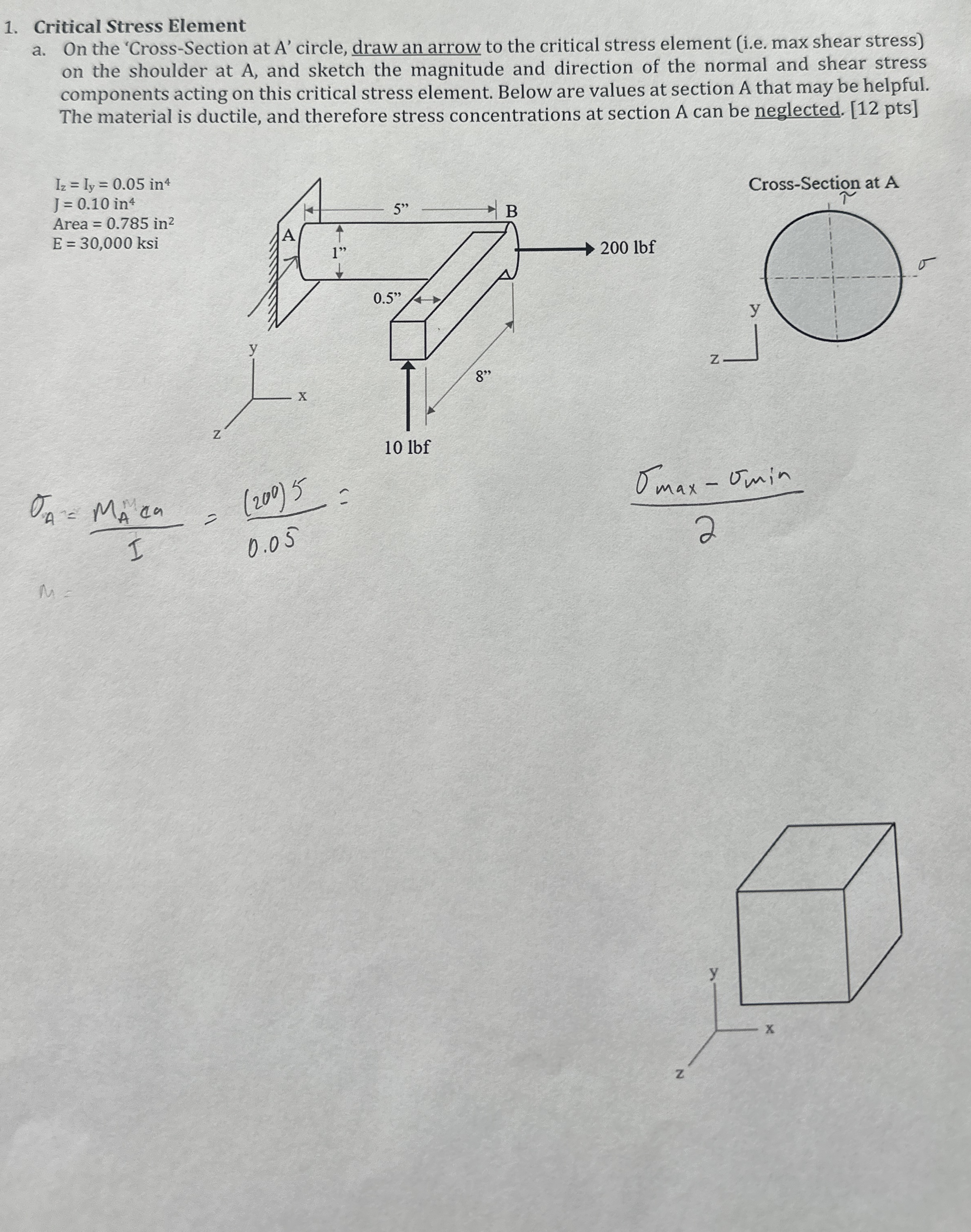 Please help me answer Critical Stress Element a .