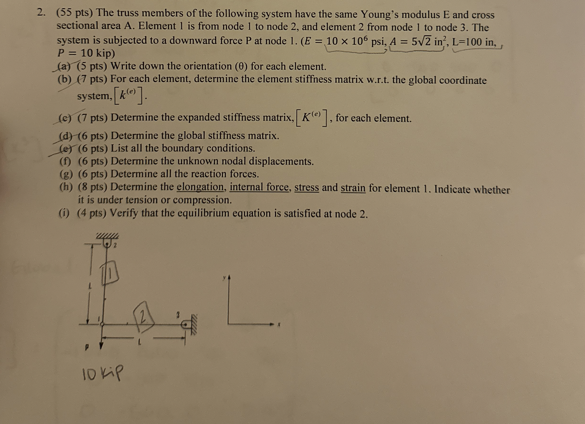 ( 5 5 pts ) The truss members of the following