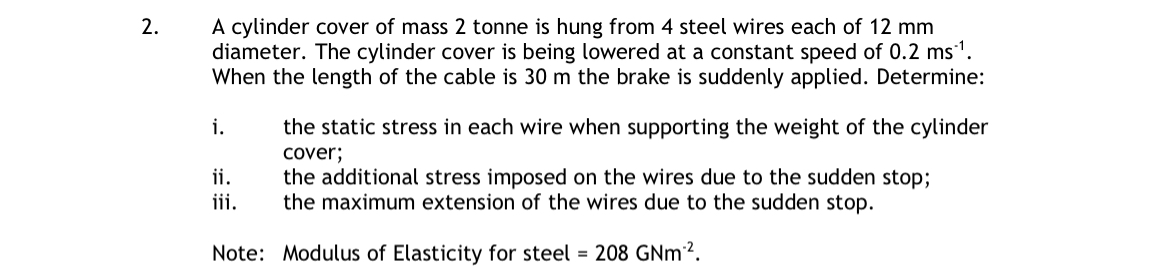 A cylinder cover of mass 2 tonne is hung from 4
