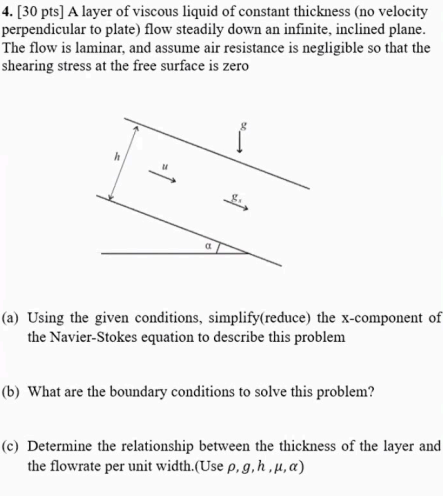 4 . [ 3 0 pts ] A layer of viscous liquid of
