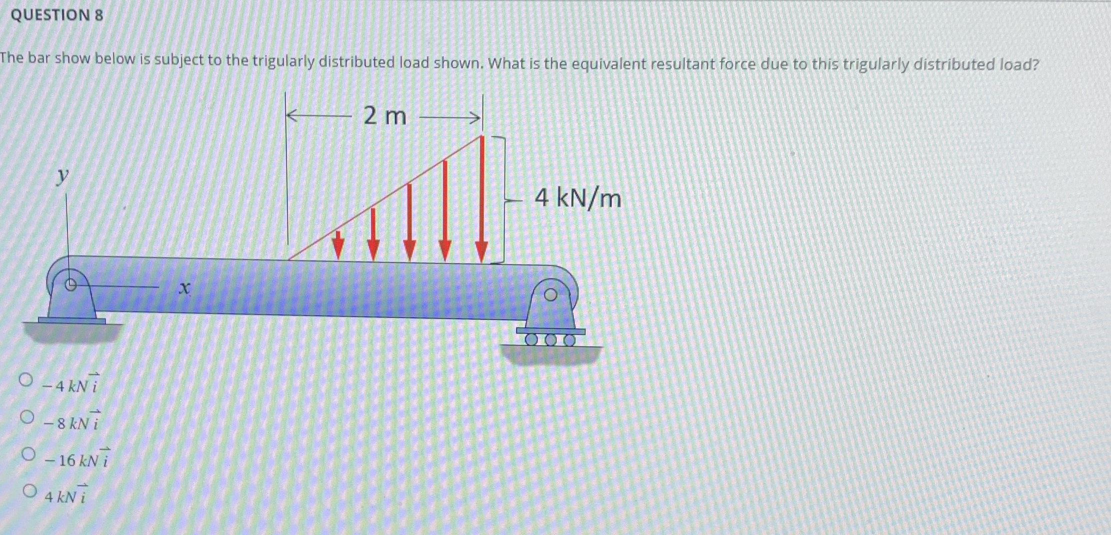 QUESTION 8 The bar show below is subject to the