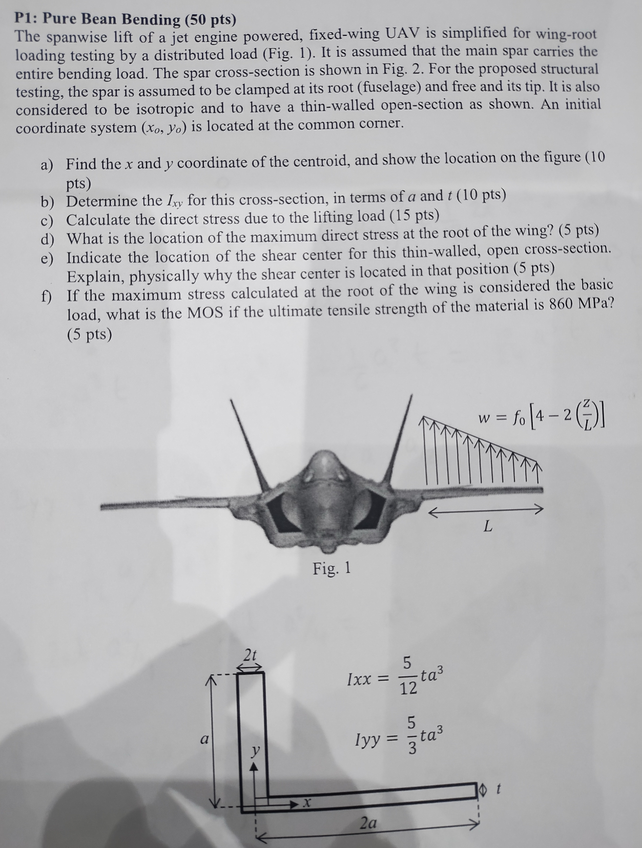 P 1 : Pure Bean Bending ( 5 0 pts ) The spanwise