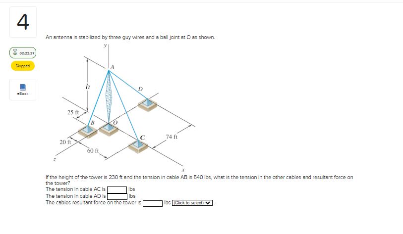 An antenna is stabilized by three guy wires and a
