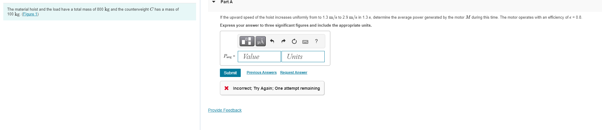 The material hoist and the load have a total mass