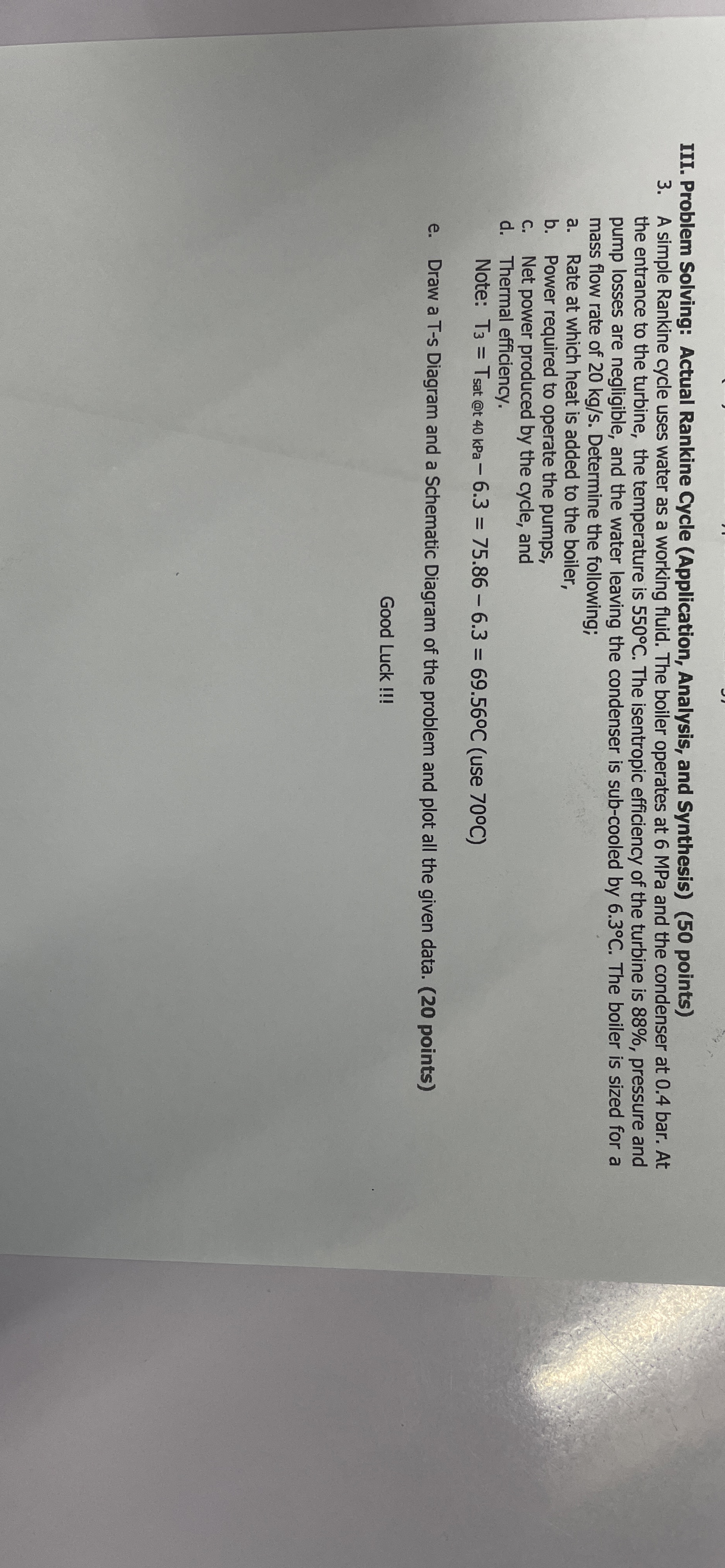 III. Problem Solving: Actual Rankine Cycle (