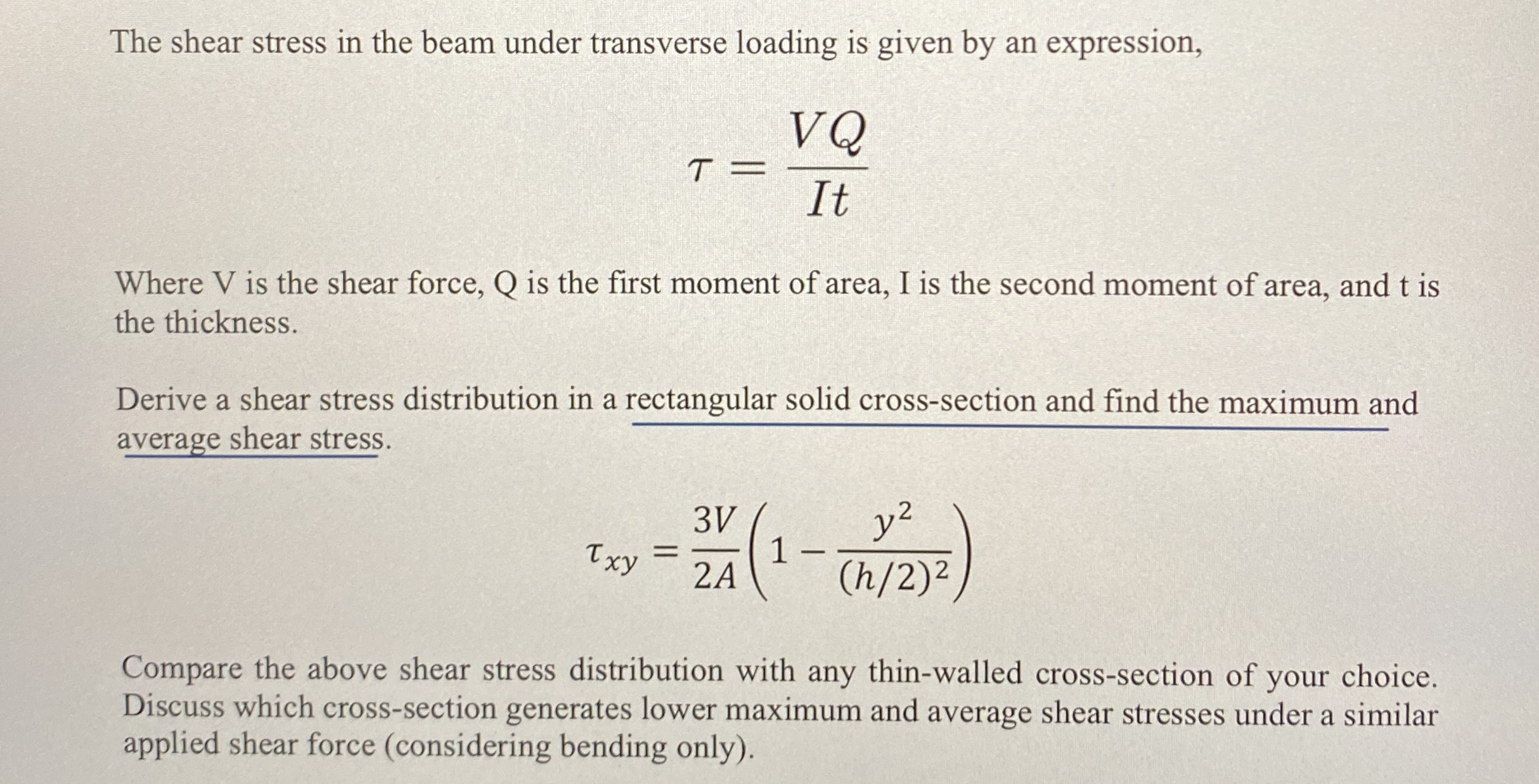 The shear stress in the beam under transverse