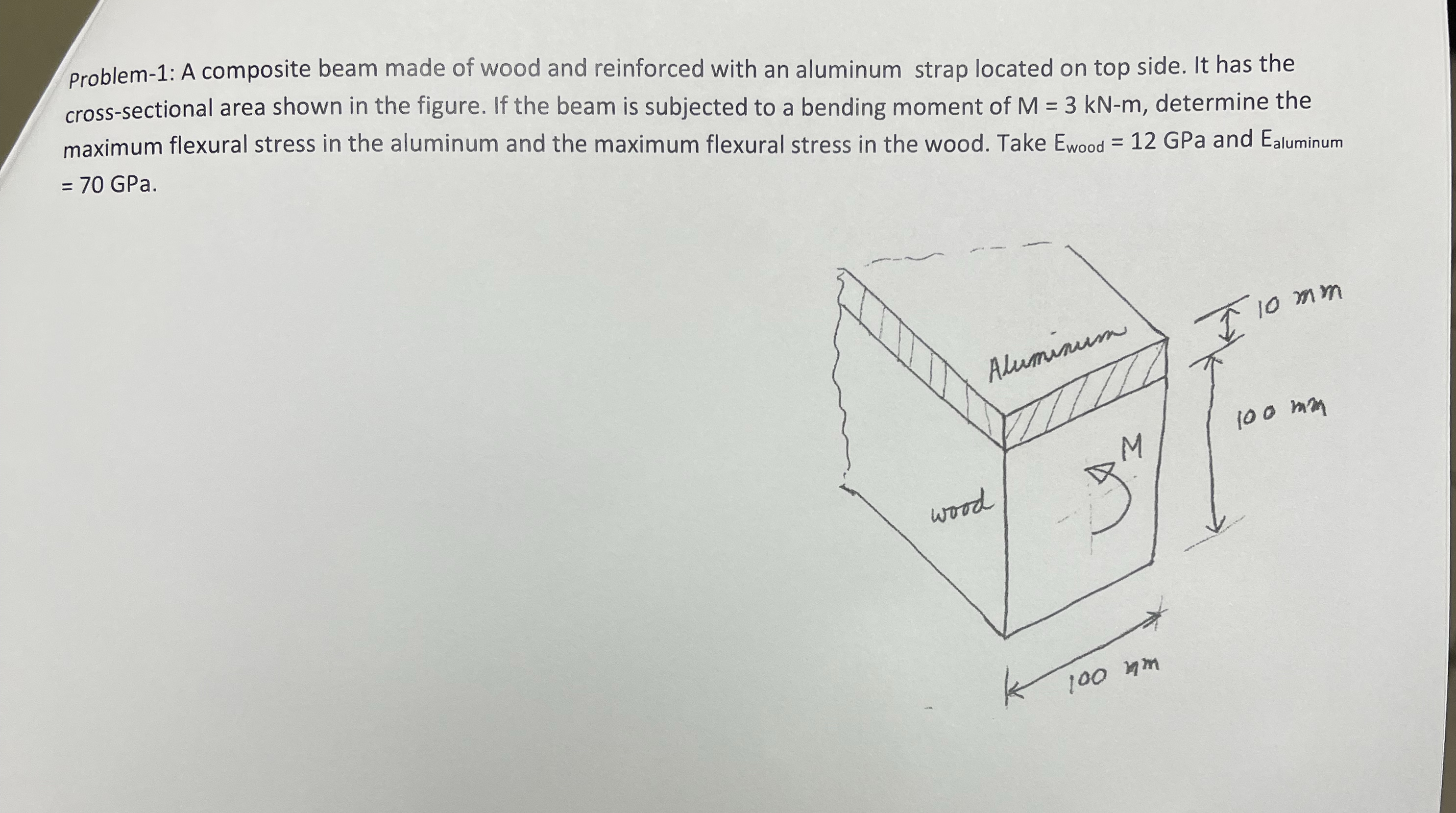 Problem - 1 : A composite beam made of wood and