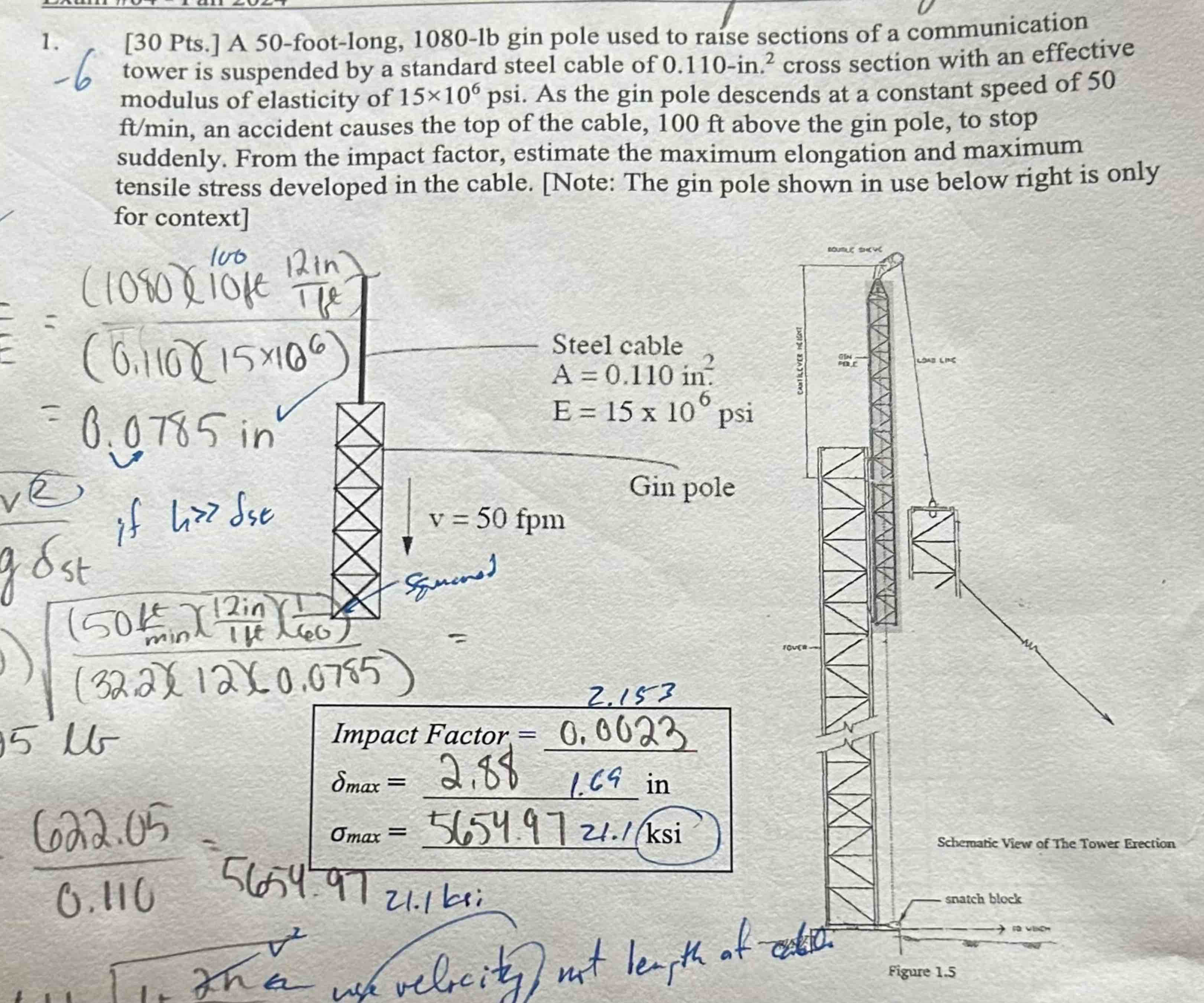 1 . [ 3 0 Pts . ] A 5 0 - foot - long, 1 0 8 0 -