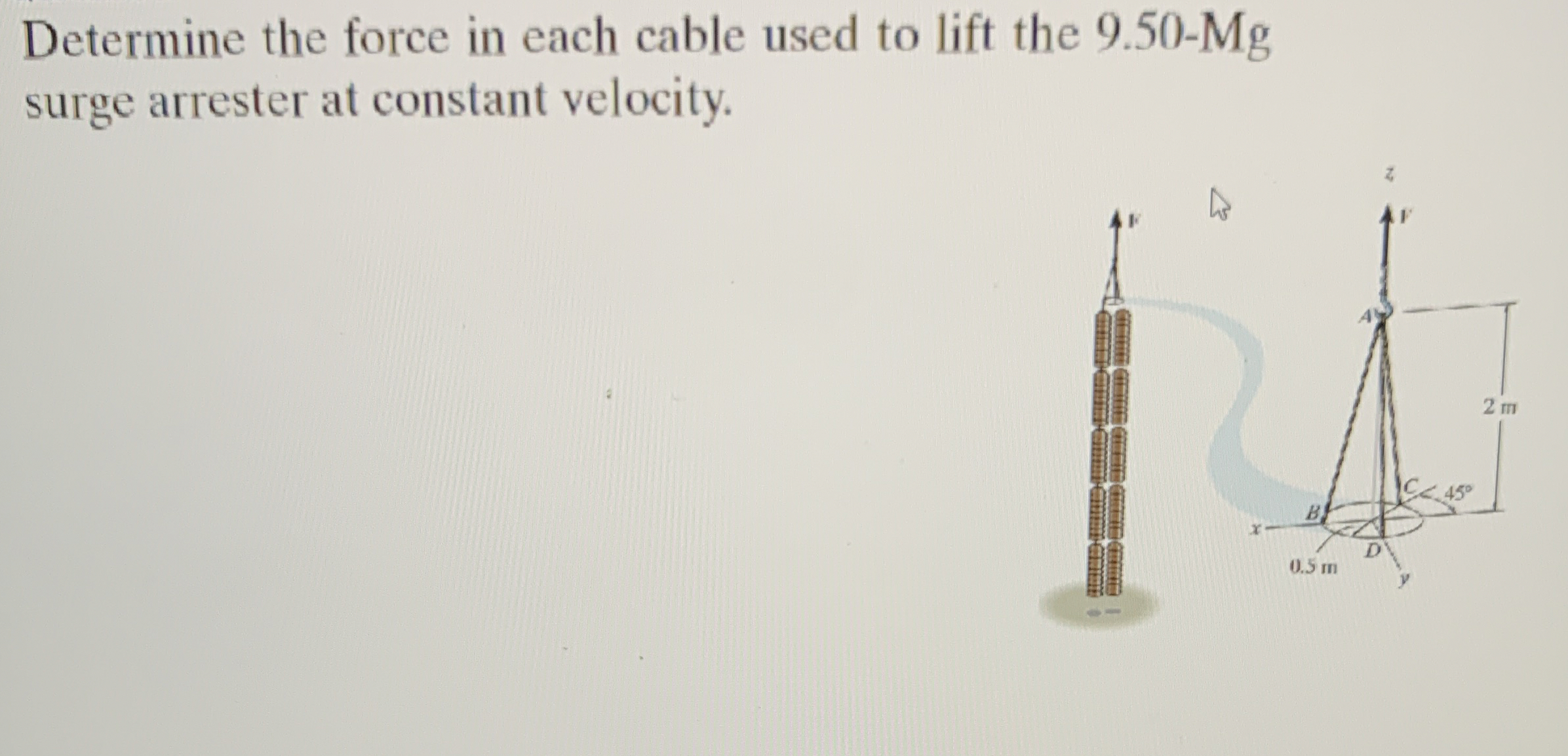 Determine the force in each cable used to lift