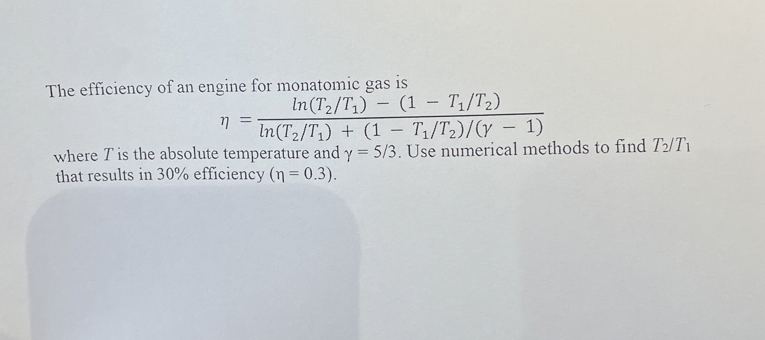 The efficiency of an engine for monatomic gas is